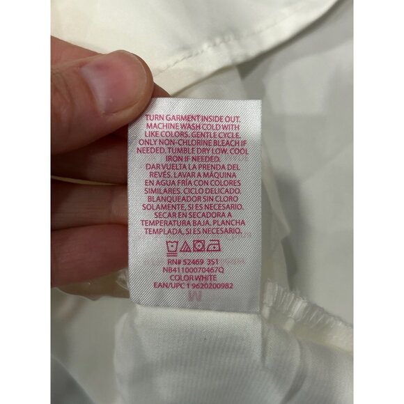 No Boundaries Womens White Short Sleeve Buttoned Blouse Ruched Tie Cuffs Sz M - Picture 7 of 10